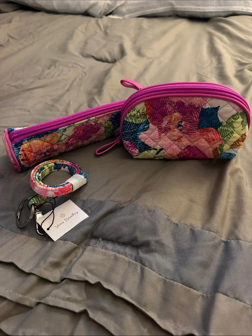 Vera Bradley Floral Quilted Pink Bag Set wallet, accessories and lanyard